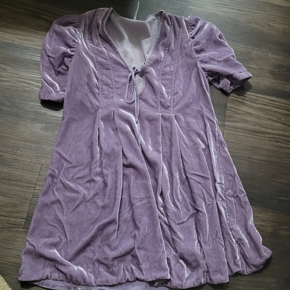 Free People Adele Velvet Tunic Top XS Purple Cottagecore Festival - Picture 4 of 6